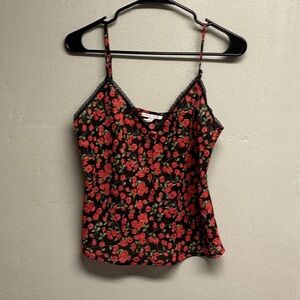 Floral Print Cami Top with Lace Trim